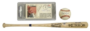 "BANNED" - Pete Rose & John Dowd Lot of (3) Items: Signed Bat, Baseball & Cachet